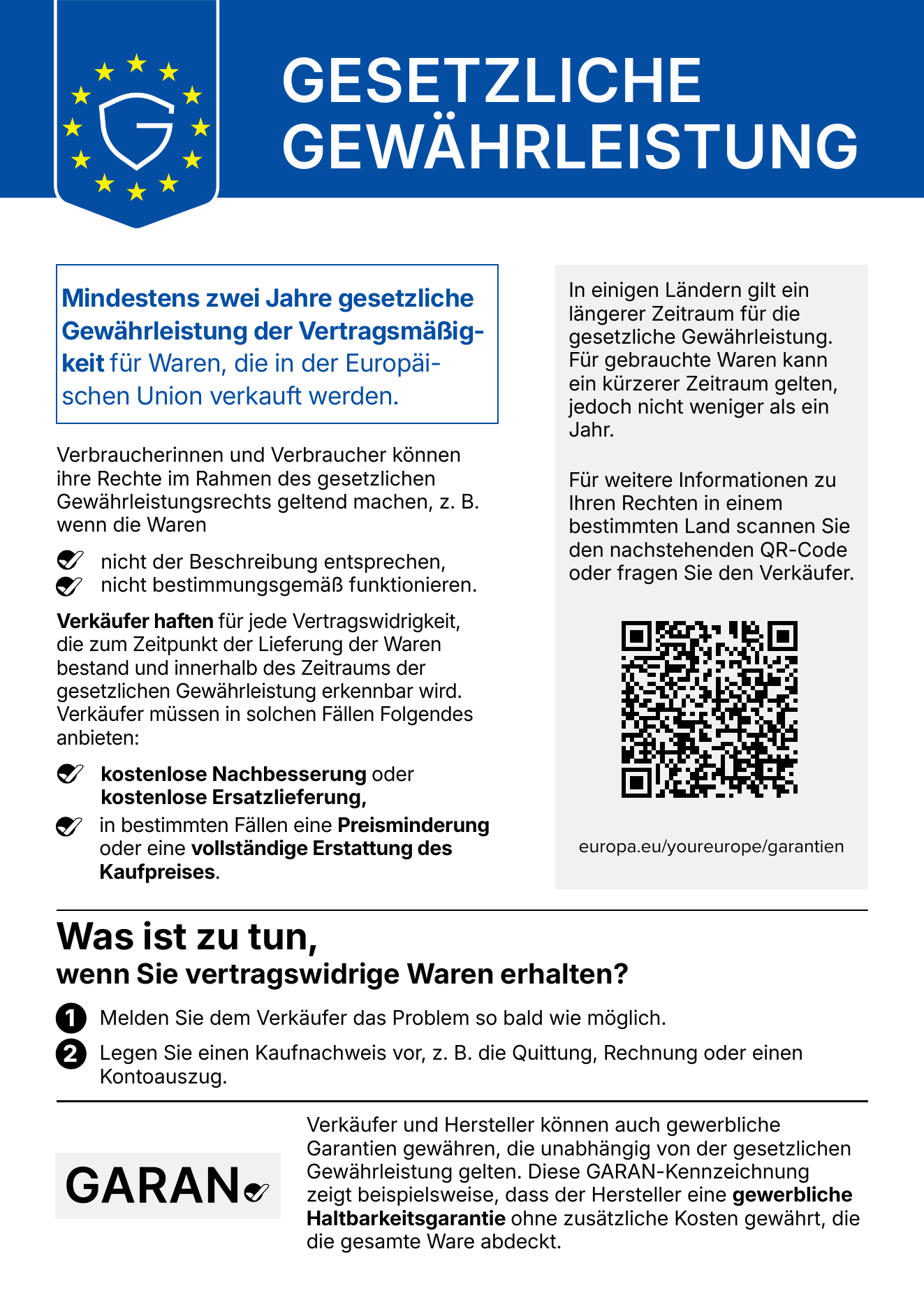 Harmonisierte EU-Mitteilung zum gesetzlichen Gewährleistungsrecht