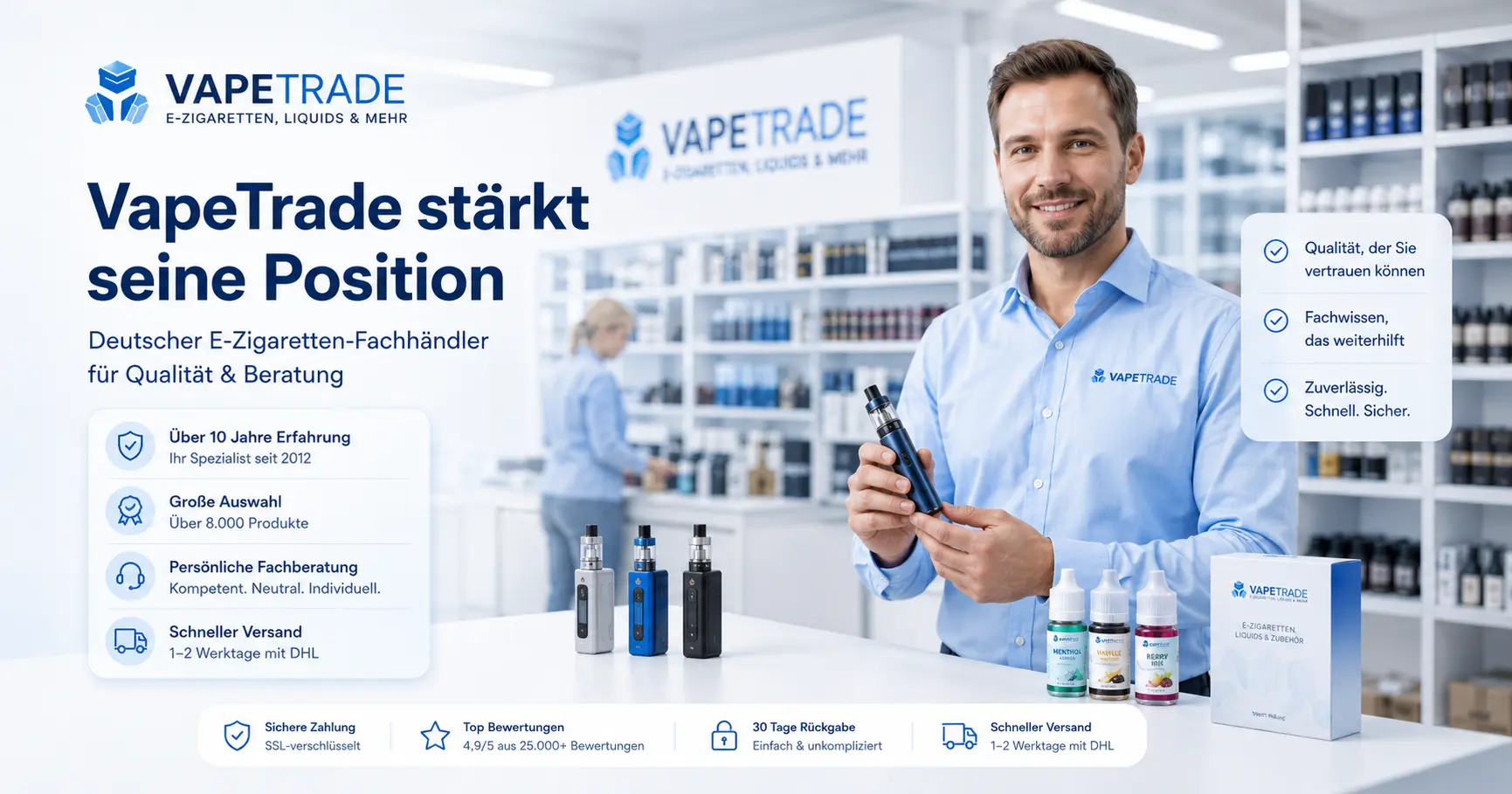 VapeTrade als deutscher E-Zigaretten-Fachhändler für Qualität und Beratung